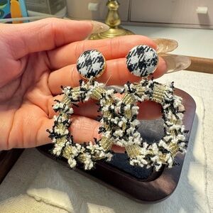 Handmade Elegant Black and White Houndstooth Earrings